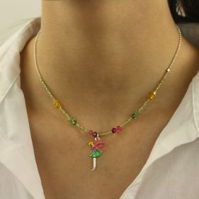 Colier `Zana` din argint, peridot si cristale Swarovski pentru fete