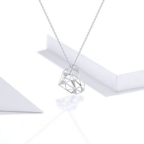 Colier "Inima origami" din argint si cristale