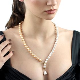 Colier din perle de Mallorca in doua culori si elemente placate cu aur 18k