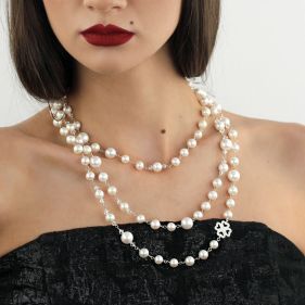 Colier versatil `Coco` din perle albe AAA, cristale Swarovski si argint