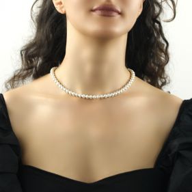Colier clasic din perle Mallorca albe si argint