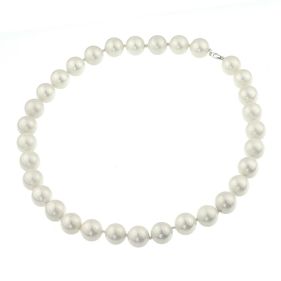 Colier clasic din perle de Mallorca albe 12 mm si argint