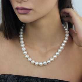 Colier exclusivist din perle naturale 10 - 12 mm AAAA si aur 14k