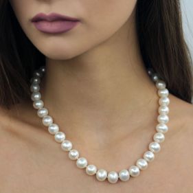 Colier exclusivist din perle naturale 11 - 13 mm AAAA si aur 14k