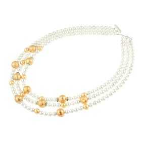 Colier multisir din perle de Mallorca albe, aurii si argint