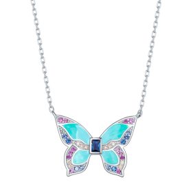 Colier Fluture multicolor din argint