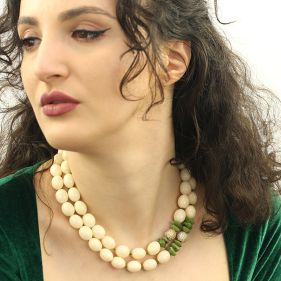 Colier exclusivist din perle de Mallorca, rhinestone si jad verde