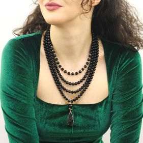 Colier multisir din perle de Mallorca negre si agat druzy