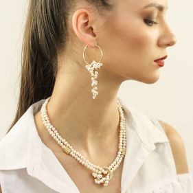 Colier versatil din perle naturale si rhinestone auriu