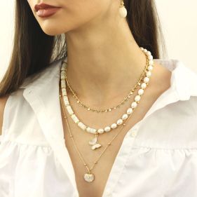 Colier multisir din sidef alb si perle naturale ovale