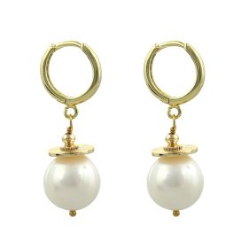 Cercei din perle naturale albe si alama placata cu aur 18K