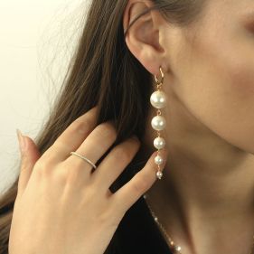Cercei lungi din perle de Mallorca si metal placat cu aur 18K