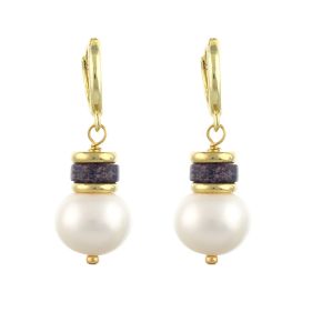 Cercei din perle naturale, jasp si elemente placate cu aur 18k