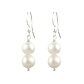 Cercei din argint si perle naturale albe 7 - 9 mm AAA