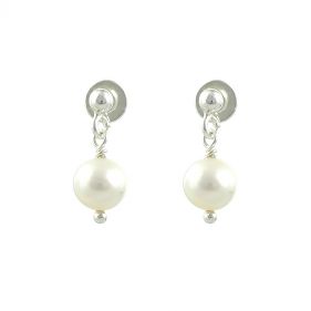 Cercei din perle naturale albe si argint