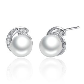 Cercei eleganti din argint si perle albe