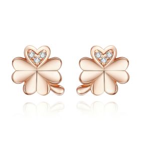 Cercei trifoi din argint placati cu gold rose si cristale