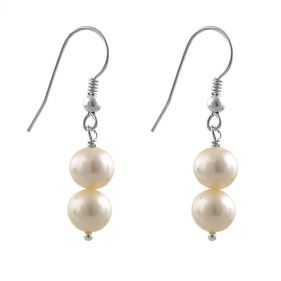 Cercei din argint si perle naturale albe 6 - 8 mm AAA