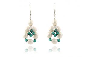 Cercei perle de cultura si Swarovski Emerald