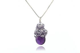 Colier ametist lacrima, cristale Swarovski Light Amethyst si argint