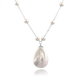 Colier din argint, sidef alb si perle naturale