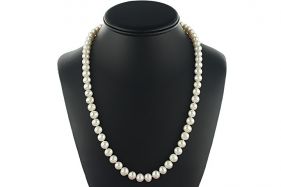 Colier mediu din perle naturale albe 6 - 8 mm A