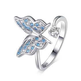 Inel Fluture Albastru din argint si cristale