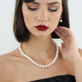 Set perle naturale albe 9 mm, calitate AAA+ si argint