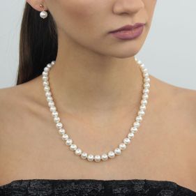Set perle naturale albe 7 - 9 mm AAA+ si aur 14K