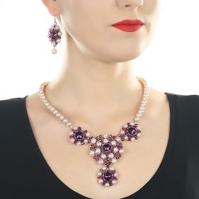 Set exclusivist din perle naturale si cristale Swarovski Amethyst