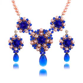 Set exclusivist din perle naturale si cristale Swarovski Majestic Blue