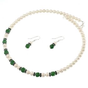 Set jad verde, rhinestone si perle naturale