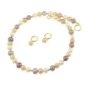 Set din perle naturale multicolore 10-11 mm si elemente aurii