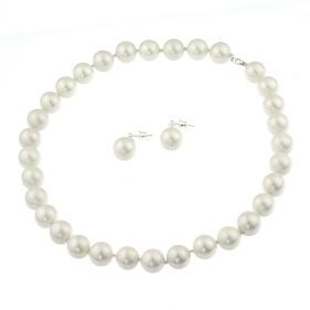 Set clasic din perle de Mallorca albe 12 mm si argint