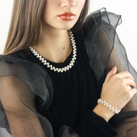 Set clasic din perle naturale albe si argint
