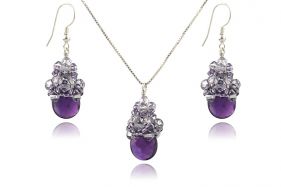 Set ametist lacrima, Swarovski Light Amethyst si argint