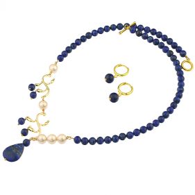 Set asimetric din lapis lazuli si perle de Mallorca