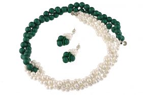 Set rasucit din perle de Mallorca albe-verzi