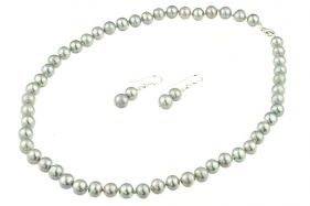 Set clasic din perle de cultura gri 6 - 8 mm A si argint