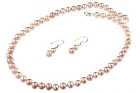 Set clasic din perle naturale lila 6 - 8 mm A