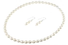 Set perle naturale albe ovale si argint