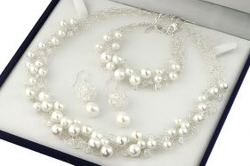 Set crosetat din perle de Mallorca, cristale Swarovski si argint